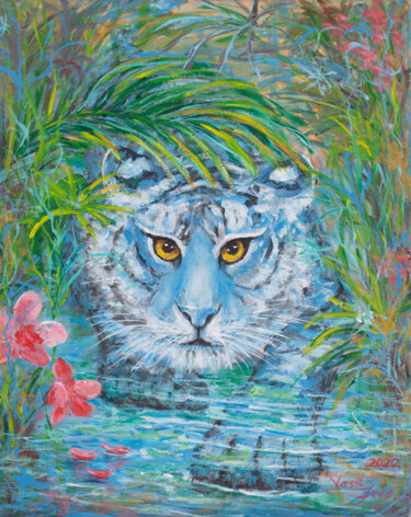 Painting titled "Blue Water Tiger. I…" by Galina Vasiljeva, Original Artwork, Acrylic