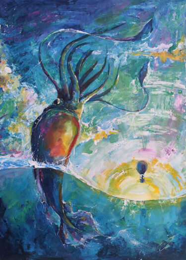 Malerei mit dem Titel "Girl Sea and myster…" von Galina Zhurkina, Original-Kunstwerk, Acryl