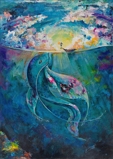 Malerei mit dem Titel "Girl Sea and Myster…" von Galina Zhurkina, Original-Kunstwerk, Acryl