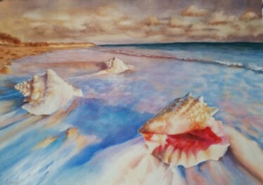 Painting titled "BEYOND THE SEA" by Galina N, Original Artwork, Watercolor