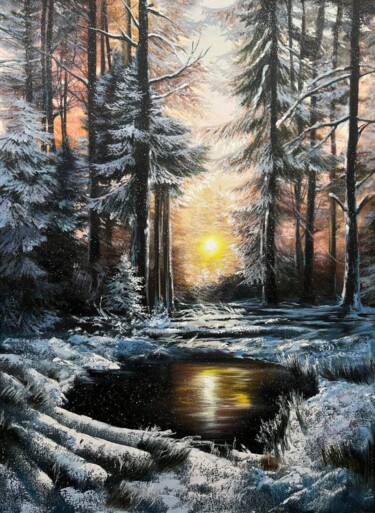 Painting titled "Winter in the forest" by Olga Bazanova, Original Artwork, Oil