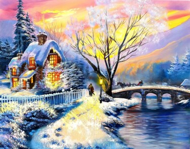 Pintura titulada "Magic Winter" por Olga Bazanova, Obra de arte original, Oleo