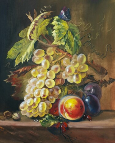 Schilderij getiteld "Fruit still life" door Olga Bazanova, Origineel Kunstwerk, Olie