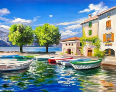 Schilderij getiteld "Weekend in Malcesine" door Olga Bazanova, Origineel Kunstwerk, Olie