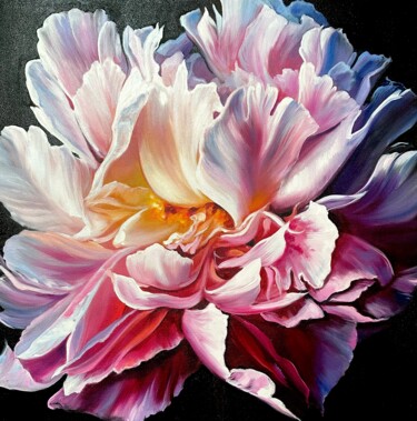 Painting titled "Peony. Photorealism" by Olga Bazanova, Original Artwork, Oil