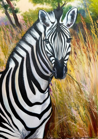 Malarstwo zatytułowany „Zebra” autorstwa Ольга Базанова, Oryginalna praca, Olej