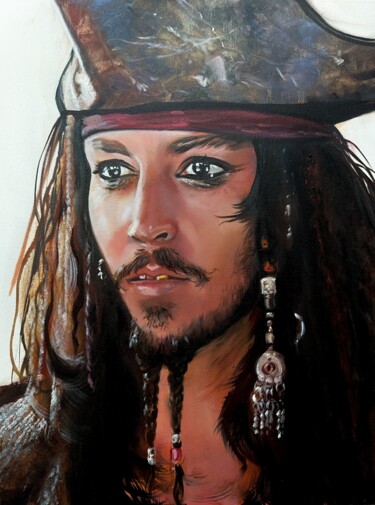 Pittura intitolato "Jack Sparrow" da Olga Bazanova, Opera d'arte originale, Olio