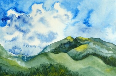 Painting titled "Carpathian Mountains" by Galyna Maikovych, Original Artwork, Watercolor