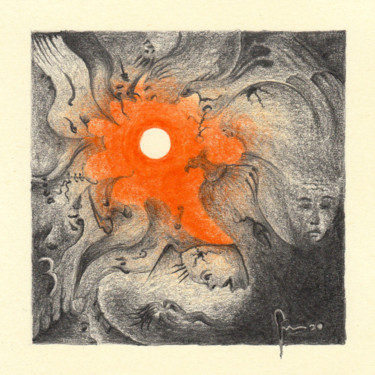 Εκτυπώσεις & Χαρακτικά με τίτλο "Cerchio Arancione" από Artegambasin, Αυθεντικά έργα τέχνης, Μολύβι