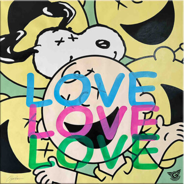 Malarstwo zatytułowany „Snoopy i love u lot…” autorstwa Gardani, Oryginalna praca, Akryl Zamontowany na Drewniana rama noszy