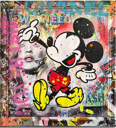 绘画 标题为“Mickey Floats Away” 由Gardani, 原创艺术品, 丙烯 安装在木质担架架上
