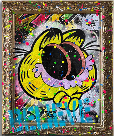 Schilderij getiteld "Garfield Opinion" door Gardani, Origineel Kunstwerk, Acryl Gemonteerd op Frame voor houten brancard