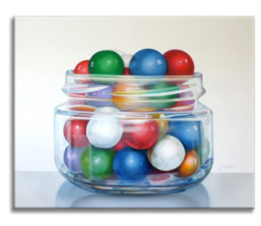 Painting titled "Bubble Gum" by Gardani, Original Artwork, Oil Mounted on Wood Stretcher frame