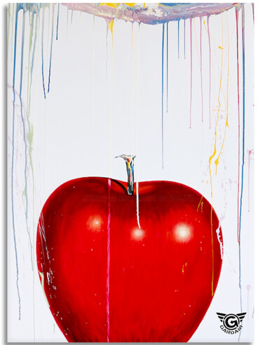 제목이 "Red Apple"인 미술작품 Gardani로, 원작, 기름 나무 들것 프레임에 장착됨
