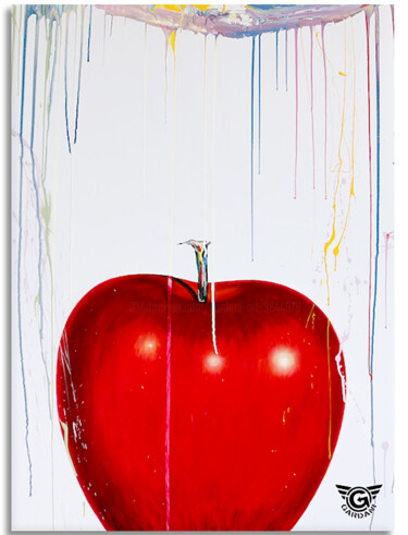 Pintura intitulada "Red Apple" por Gardani, Obras de arte originais, Óleo Montado em Armação em madeira