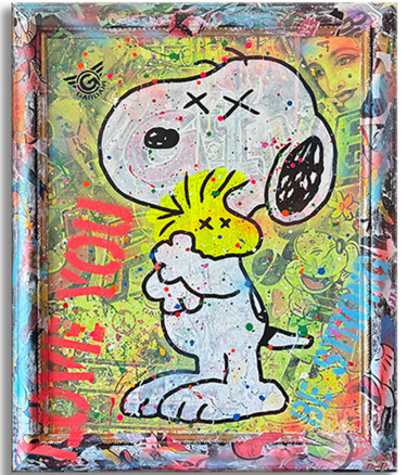 Ζωγραφική με τίτλο "Forever Snoopy" από Gardani, Αυθεντικά έργα τέχνης, Ακρυλικό Τοποθετήθηκε στο Ξύλινο φορείο σκελετό