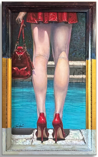 Painting titled "Pool of whispers -…" by Gardani, Original Artwork, Oil Mounted on Wood Stretcher frame