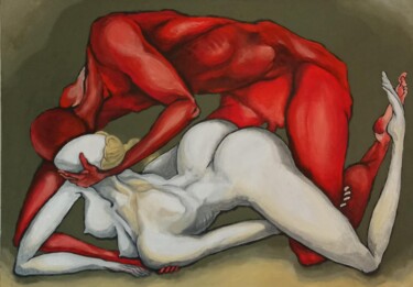 Malerei mit dem Titel "Купание красного ко…" von Garik Kuba, Original-Kunstwerk, Acryl