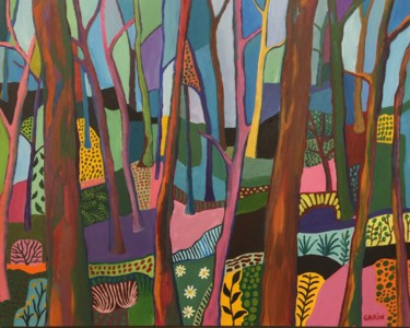 Painting titled "Foret de Bibracte" by Michèle Garin, Original Artwork, Acrylic