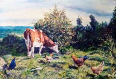 Peinture intitulée "LuLu la vache à Jea…" par Garjifet, Œuvre d'art originale, Huile