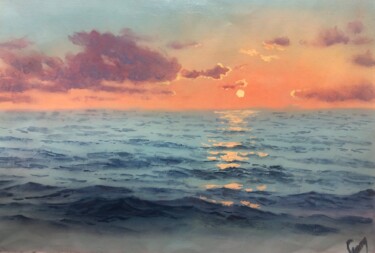 Painting titled "Seascape 48" by Garry Arzumanyan, Original Artwork, Oil Mounted on Wood Stretcher frame
