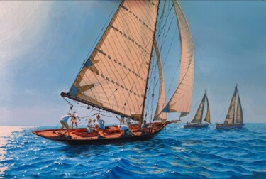 Painting titled "Seascape 44" by Garry Arzumanyan, Original Artwork, Oil Mounted on Wood Stretcher frame