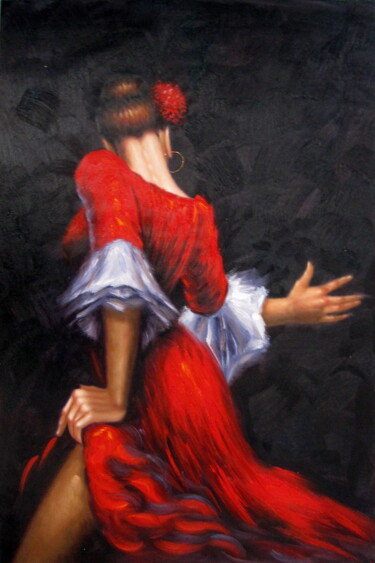 Schilderij getiteld "Fiery Dance 027" door Garvin Ree, Origineel Kunstwerk, Olie Gemonteerd op Frame voor houten brancard