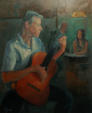 Painting titled "Le guitariste" by Laurence Gasior, Original Artwork, Oil
