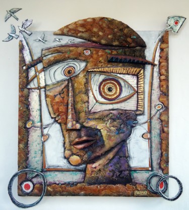 绘画 标题为“Id, Ego and super e…” 由Gastón Charó, 原创艺术品, 丙烯 安装在木板上