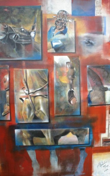 Painting titled "Polo fondo rojo" by Alejandro Maass, Original Artwork