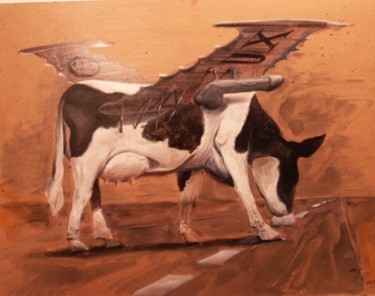 Painting titled "Vaca avion" by Alejandro Maass, Original Artwork