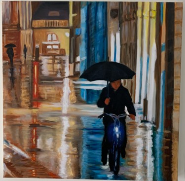 Painting titled "Sous la pluie ..." by Olga Gay, Original Artwork, Oil