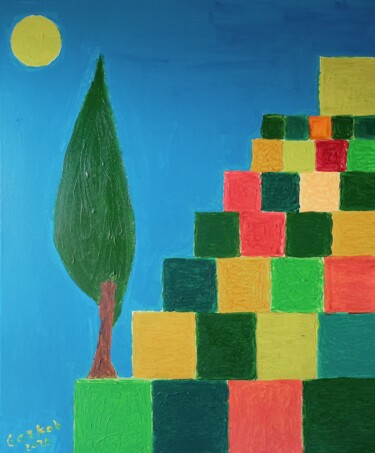 Картина под названием "Cypress on an itali…" - Gazkob, Подлинное произведение искусства, Акрил Установлен на Деревянная рама…