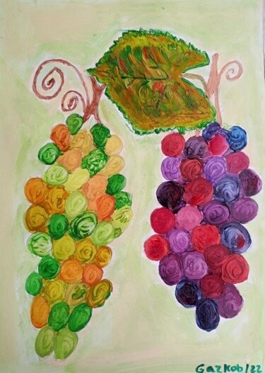 Schilderij getiteld "Grapes/ Raisin" door Gazkob, Origineel Kunstwerk, Acryl