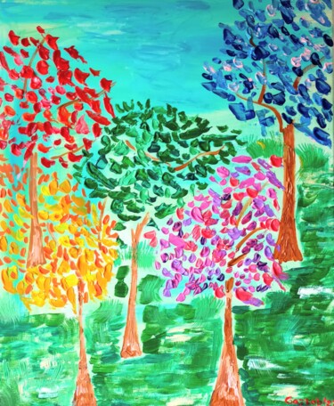 Schilderij getiteld "Colorful forest/ Fo…" door Gazkob, Origineel Kunstwerk, Acryl