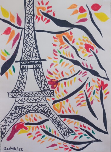 Σχέδιο με τίτλο "Autumn in Paris" από Gazkob, Αυθεντικά έργα τέχνης, Μαρκαδόρος