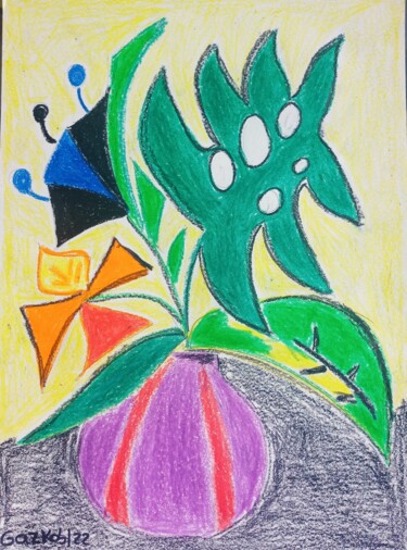 Drawing titled "A floral touch" by Gazkob, Original Artwork, Wax