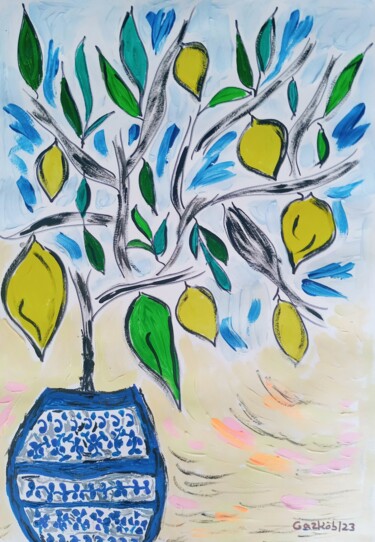 Painting titled "Positanos lemon tree" by Gazkob, Original Artwork, Acrylic