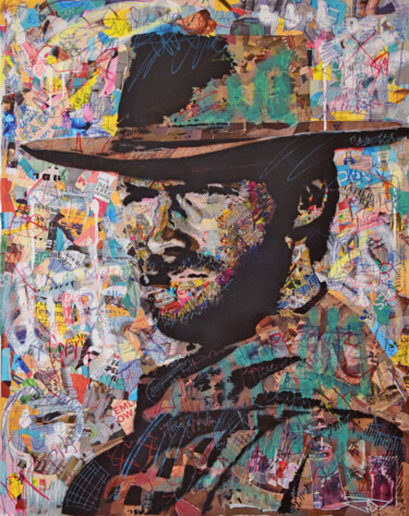 Painting titled "Clint Eastwood" by G. Carta, Original Artwork, Acrylic Mounted on Wood Stretcher frame