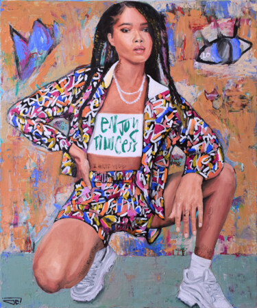 Painting titled "Urban girl n°2" by G. Carta, Original Artwork, Oil Mounted on Wood Stretcher frame