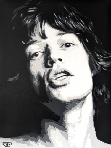 Painting titled "Mick Jagger (The Ro…" by G. Carta, Original Artwork, Stencil Mounted on Wood Stretcher frame
