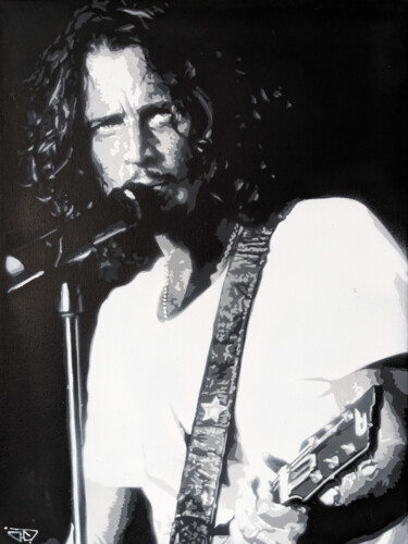 Painting titled "Chris Cornell (Soun…" by G. Carta, Original Artwork, Stencil Mounted on Wood Stretcher frame