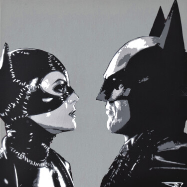 Malarstwo zatytułowany „Batman et Catwoman” autorstwa G. Carta, Oryginalna praca, Akryl Zamontowany na Drewniana rama noszy