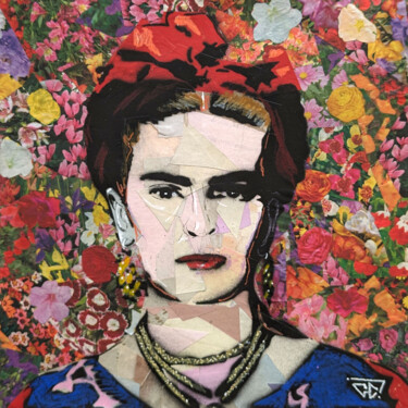 Painting titled "Frida Kahlo fond fl…" by G. Carta, Original Artwork, Acrylic