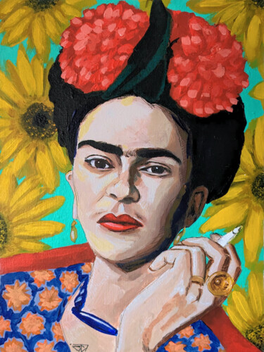 Painting titled "Frida Kahlo artiste…" by G. Carta, Original Artwork, Acrylic Mounted on Wood Stretcher frame