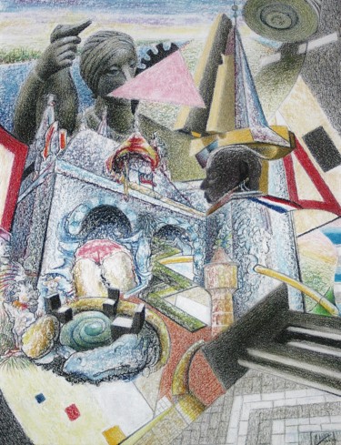 Dessin intitulée "In the water gate,…" par Gerrit Cnossen, Œuvre d'art originale, Pastel Monté sur Carton