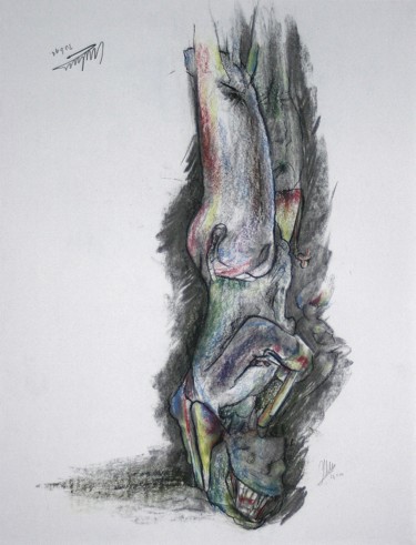 Disegno intitolato "Woman pushing carni…" da Gerrit Cnossen, Opera d'arte originale, Pastello Montato su Cartone