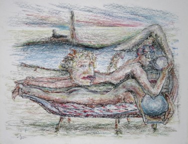 Zeichnungen mit dem Titel "The divan-like roma…" von Gerrit Cnossen, Original-Kunstwerk, Kohle Auf Karton montiert