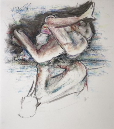 Tekening getiteld "Royal night bather…" door Gerrit Cnossen, Origineel Kunstwerk, Pastel Gemonteerd op Karton