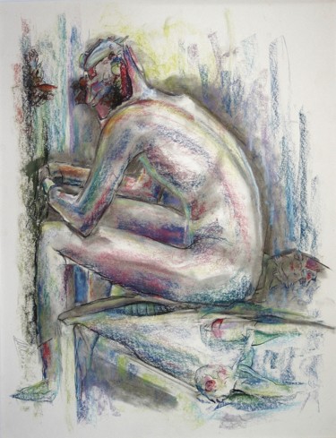 Drawing titled "Waar het ambitieuze…" by Gerrit Cnossen, Original Artwork, Pastel Mounted on Cardboard